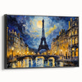 Black and white framed canvas of a vintage Paris landscape, ideal for bedroom wall art.