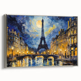 Landscape art painting of Paris with vibrant colors on a framed canvas, ideal for living room decor.