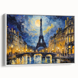 Vintage poster art of Paris with colorful accents on extra large framed canvas, suitable for living room decor.