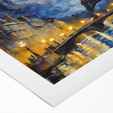 Art deco poster of Paris scenery on rolled canvas, featuring muted earth tones, ideal for dining room wall art.