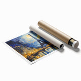 Extra large rolled print of Paris scenery with vivid floral elements, ideal for classy bathroom wall art.