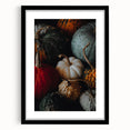 Extra large abstract art print featuring vibrant autumn hues on textured canvas, framed in black.