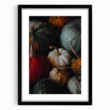 Extra large abstract art print featuring vibrant autumn hues on textured canvas, framed in black.