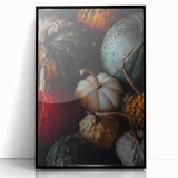 Large abstract wall art depicting autumnal trees in vibrant orange and red, framed in black acrylic.