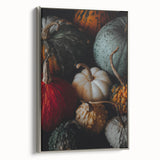 Framed canvas depicting a vintage-style landscape with colorful autumn trees and a muted black background.