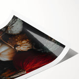 Extra large wall art featuring line art flowers in muted autumn hues on a rolled print, ideal for large living room decor.