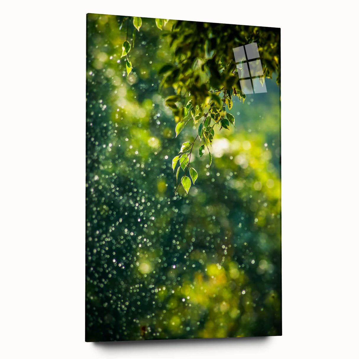 Large abstract wall art featuring vibrant spring colors on acrylic glass, suitable for bedroom or dining room decor.