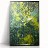 Large abstract wall art featuring spring-inspired shapes in pastel shades on a black framed acrylic print.