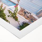 Art deco poster featuring a stylized summer scene in bold orange and yellow tones on rolled canvas.