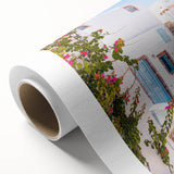 Art Deco poster featuring a summer theme with bold geometric shapes and pastel colors, printed on rolled canvas.