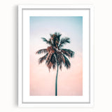 Abstract art print featuring swirling blue and teal patterns on a white framed canvas.