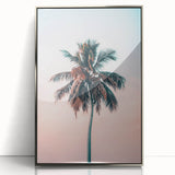 Mid-century modernist art depicting abstract shapes in pastel shades on a framed acrylic print.