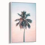 Vintage poster art on white framed canvas featuring vibrant, colorful abstract design, ideal for living room decor.