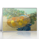 Mid-century modernist art depicting a starry night in vibrant blue and yellow hues on a framed acrylic print.