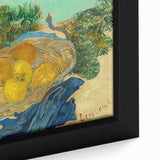Close-up of a black framed canvas featuring a colorful, textured depiction of Van Gogh's style, ideal for a living room.