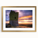 Elegant gold-framed landscape painting featuring a serene castle scene, set within a mat for added depth, perfect for enhancing home decor and art collections.
