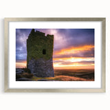 Elegant silver-framed landscape artwork featuring a majestic castle, beautifully matted for an upscale presentation, ideal for enhancing home decor aesthetics.