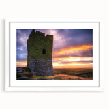 Elegant white-framed landscape artwork showcasing a majestic castle surrounded by lush greenery, ideal for enhancing home decor with a touch of sophistication.