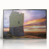Framed acrylic artwork showcasing a stunning landscape with a majestic castle, set against a vibrant sky. The silver frame enhances its elegance, perfect for home decor.