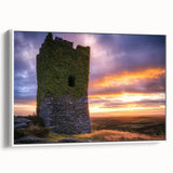 Framed canvas artwork depicting a scenic landscape with a majestic castle, showcasing vibrant colors and intricate details, set against a white background. Ideal for home decor and art enthusiasts.