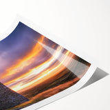 Vibrant rolled print showcasing a scenic landscape with a majestic castle set against rolling hills, highlighting rich colors and intricate details, perfect for home décor.