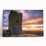 Stretched canvas artwork depicting a serene landscape with a majestic castle surrounded by lush greenery, perfect for adding elegance to home decor.