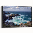 Framed canvas artwork depicting a dramatic cliff landscape in vibrant colors, featuring a sleek black frame and showcasing intricate details perfect for home decor.