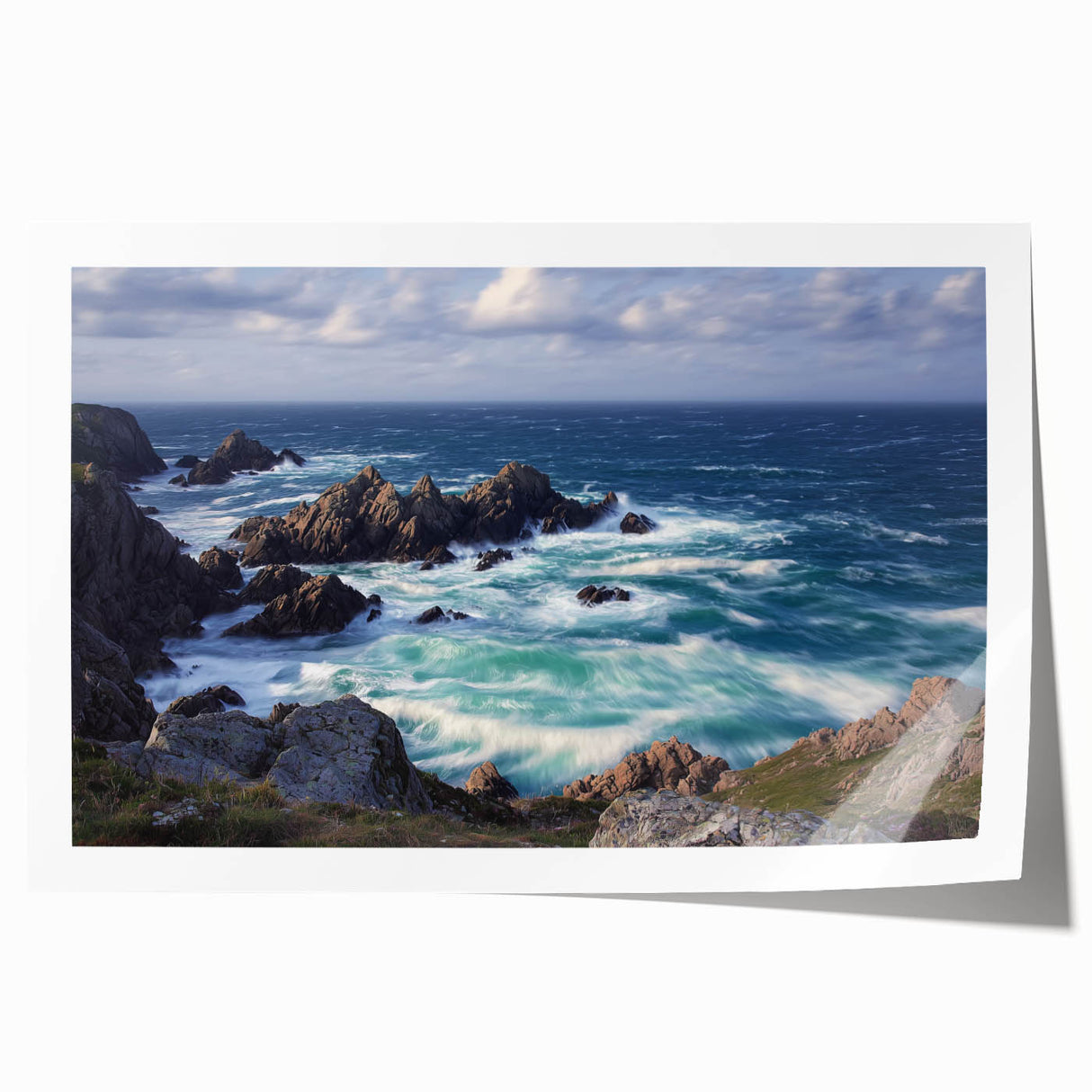 Vibrant rolled canvas print showcasing a stunning cliff landscape with dramatic rock formations and vivid colors, perfect for home decor and art enthusiasts.