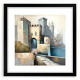 Abstract architecture wall art framed in black with a white mat, showcasing geometric patterns and modern design elements, perfect for contemporary decor.