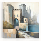 Abstract architecture wall art on stretched canvas, showcasing geometric patterns in vibrant colors, perfect for modern home decor. Ideal for art enthusiasts.