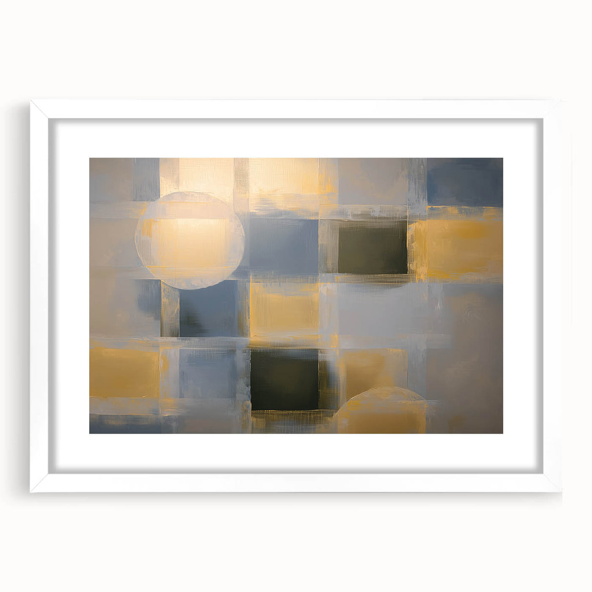 Abstract geometric frame with a white mat, showcasing a modern design in a front view, ideal for contemporary home decor or artistic displays.