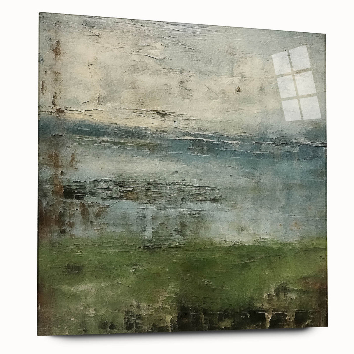Abstract landscape wall art displayed in a side view, featuring vibrant colors and a modern acrylic glass finish, ideal for enhancing contemporary home decor.
