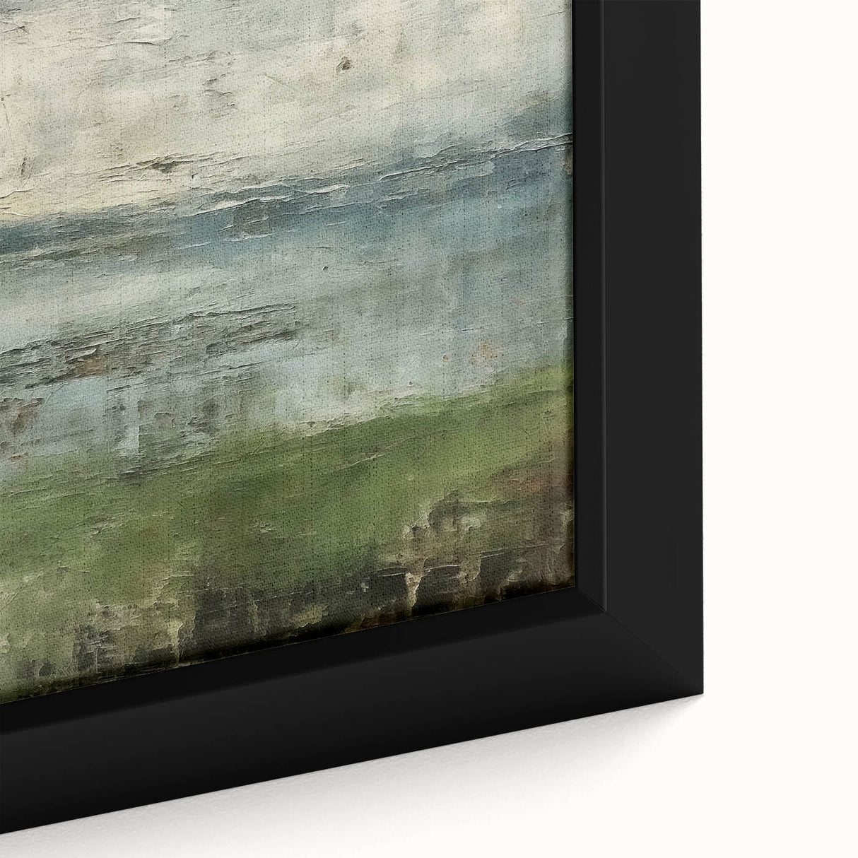 Framed canvas close-up of abstract landscape wall art featuring vibrant colors and dynamic brush strokes, perfect for modern home decor.