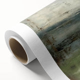 Abstract landscape wall art on rolled canvas showcasing vibrant blue and green hues with textured brush strokes, ideal for modern home decor.