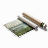 Abstract landscape wall art print in vibrant colors, showcasing dynamic brush strokes and layered textures, rolled for easy shipping and display in modern decor.