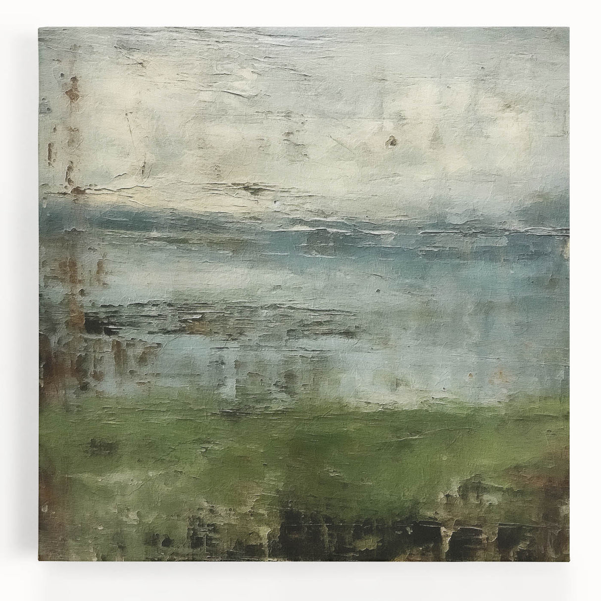 Abstract landscape wall art on stretched canvas, showcasing vibrant colors and fluid shapes, ideal for modern home decor. The piece captivates with its dynamic composition and artistic depth, enhancing any interior space.