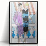Chic Art Deco Wall Art - Two Fashionable Women in 1920s Balcony Scene