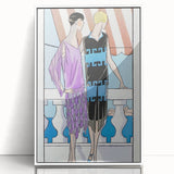 Chic Art Deco Wall Art - Two Fashionable Women in 1920s Balcony Scene