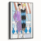 Chic Art Deco Wall Art - Two Fashionable Women in 1920s Balcony Scene