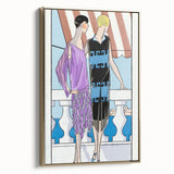 Chic Art Deco Wall Art - Two Fashionable Women in 1920s Balcony Scene