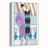 Chic Art Deco Wall Art - Two Fashionable Women in 1920s Balcony Scene
