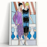 Chic Art Deco Wall Art - Two Fashionable Women in 1920s Balcony Scene
