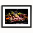 Extra large, colorful abstract art print featuring textured food dishes on a black framed canvas.