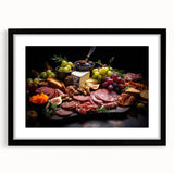 Extra large, colorful abstract art print featuring textured food dishes on a black framed canvas.