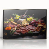 Mid-century modernist art featuring assorted food dishes in pastel shades, framed in acrylic, suitable for nursery wall art.