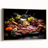 Framed canvas wall art featuring a vintage poster of black landscape paintings, ideal for bedroom decor.