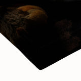 Black and white landscape art painting on stretched canvas, featuring an array of food dishes.