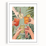 Abstract art print featuring swirling patterns in muted gray and blue tones, framed with a white mat.