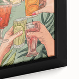 Extra large black wall art featuring colorful, textured food and drink motifs on a framed canvas.