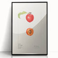 Large abstract wall art featuring assorted fruits in vibrant colors on black acrylic, framed, ideal for kitchen decor.